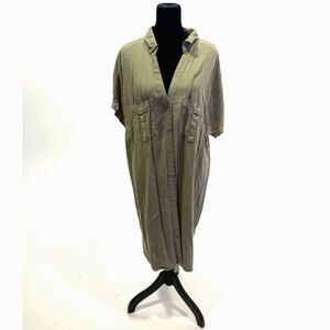 & Denim army green chambray shirt dress